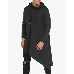 COOFANDY Mens L Hooded Poncho Cape Cloak Hoodie Pullover Black Y2K Gothic Grunge